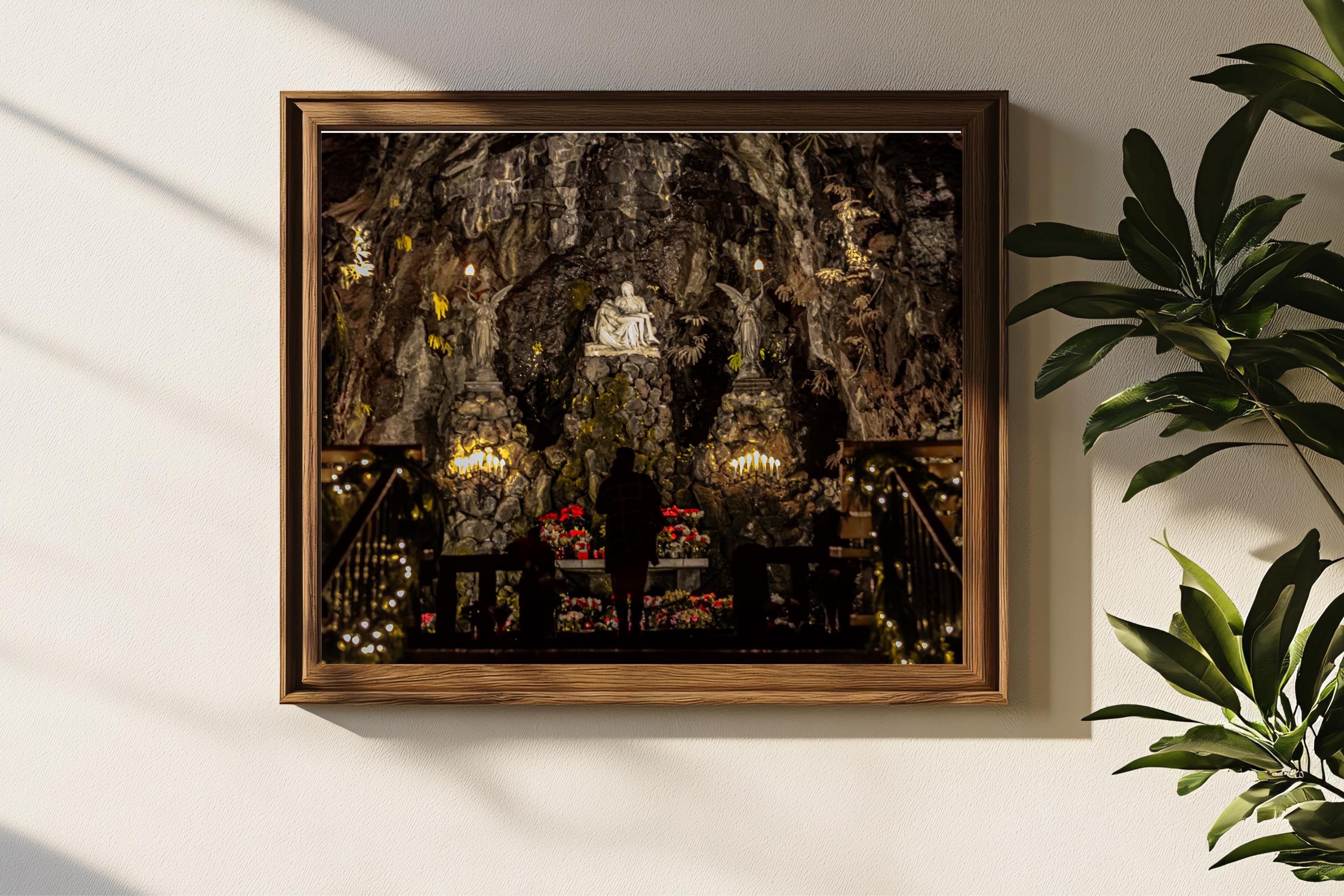 Christmas in the Grotto: Nativity Scene with Woman-Portland, Oregon