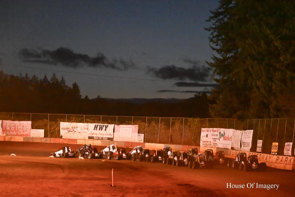 Getting ready for the start of Main Event under the Sunset at Sunset Speedway: Motorsports Photography