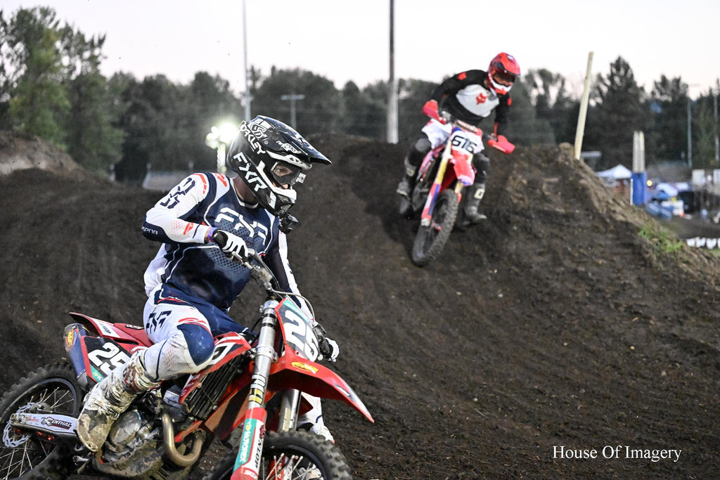Motorcyclists racing through a turn: Motorsports Photography