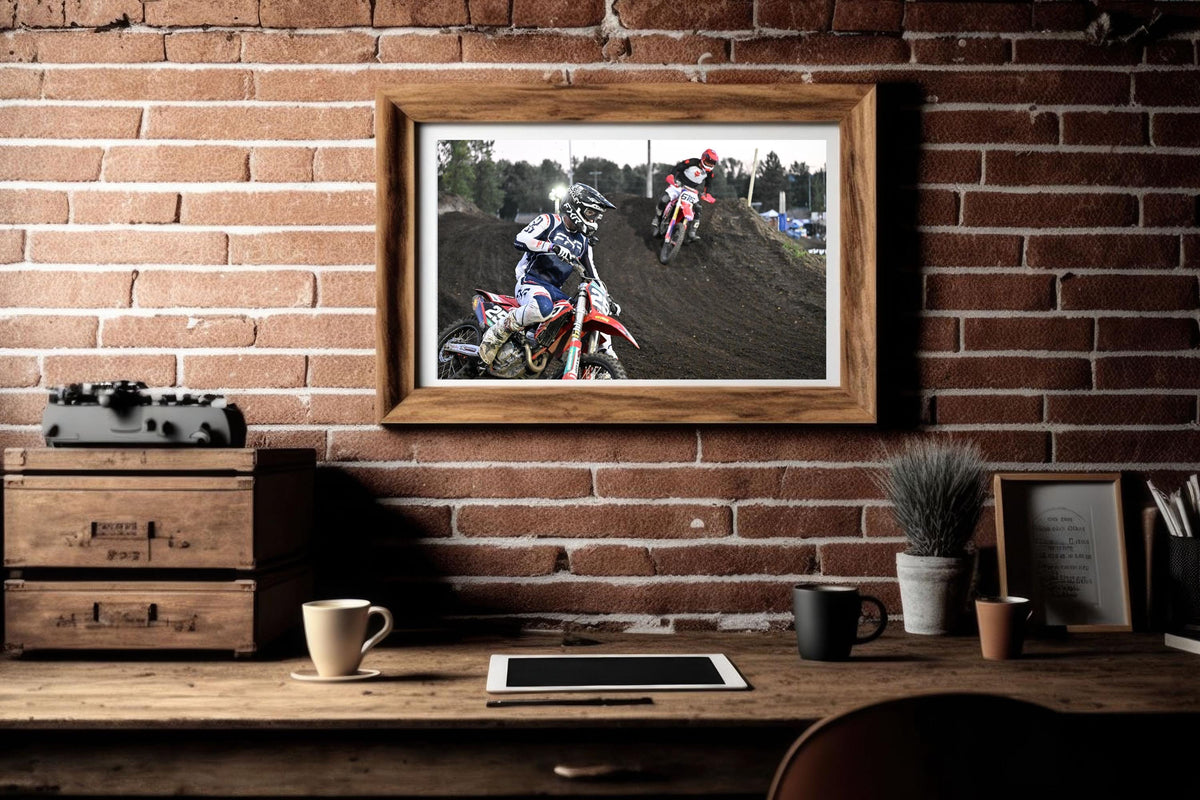 Motorcyclists racing through a turn: Motorsports Photography